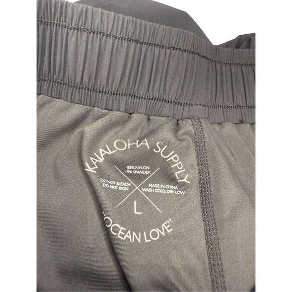 KaiAloha Supply Women’s Large Ocean Love Athletic Shorts Black Drawstring - Picture 4 of 4